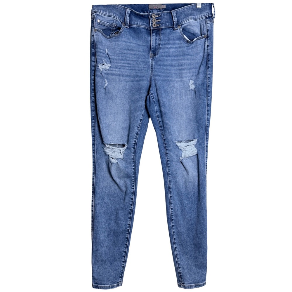 Torrid Jegging Size 16XT Blue Distressed Super Soft Stretch Triple Button Jeans